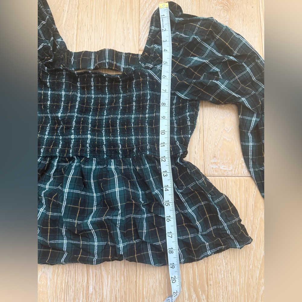 OLD NAVY Women Blouse Plaid Smocked Peplum Dark Academia‎ Cottagecore Size L - Picture 6 of 8